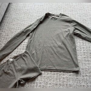 Milk stain Striped Long Sleeve Ribbed Top - Olive & Black